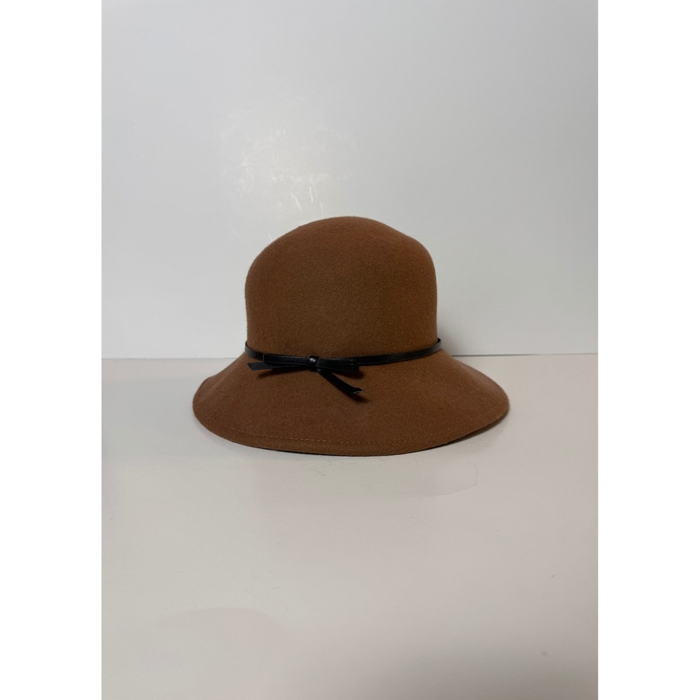 Womens Brown 100% Wool Cloche Hat with Black Bow Accent One Size